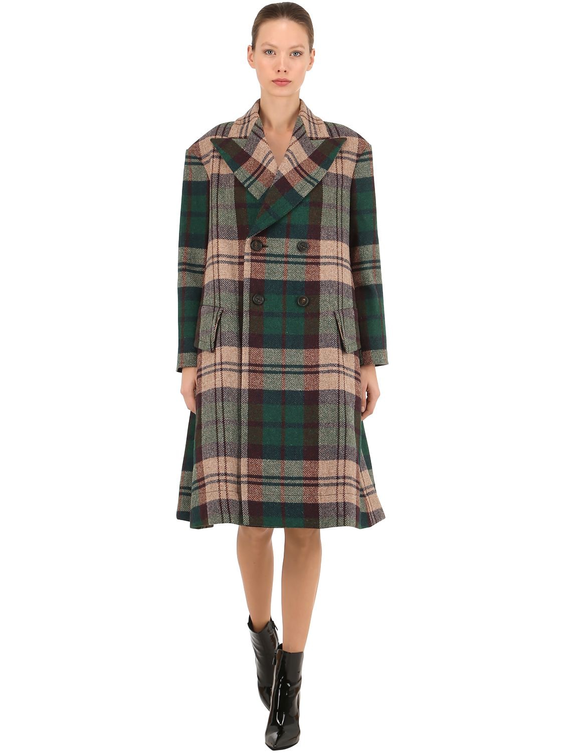 Vivienne Westwood Virgin Wool Plaid Coat In Green Check