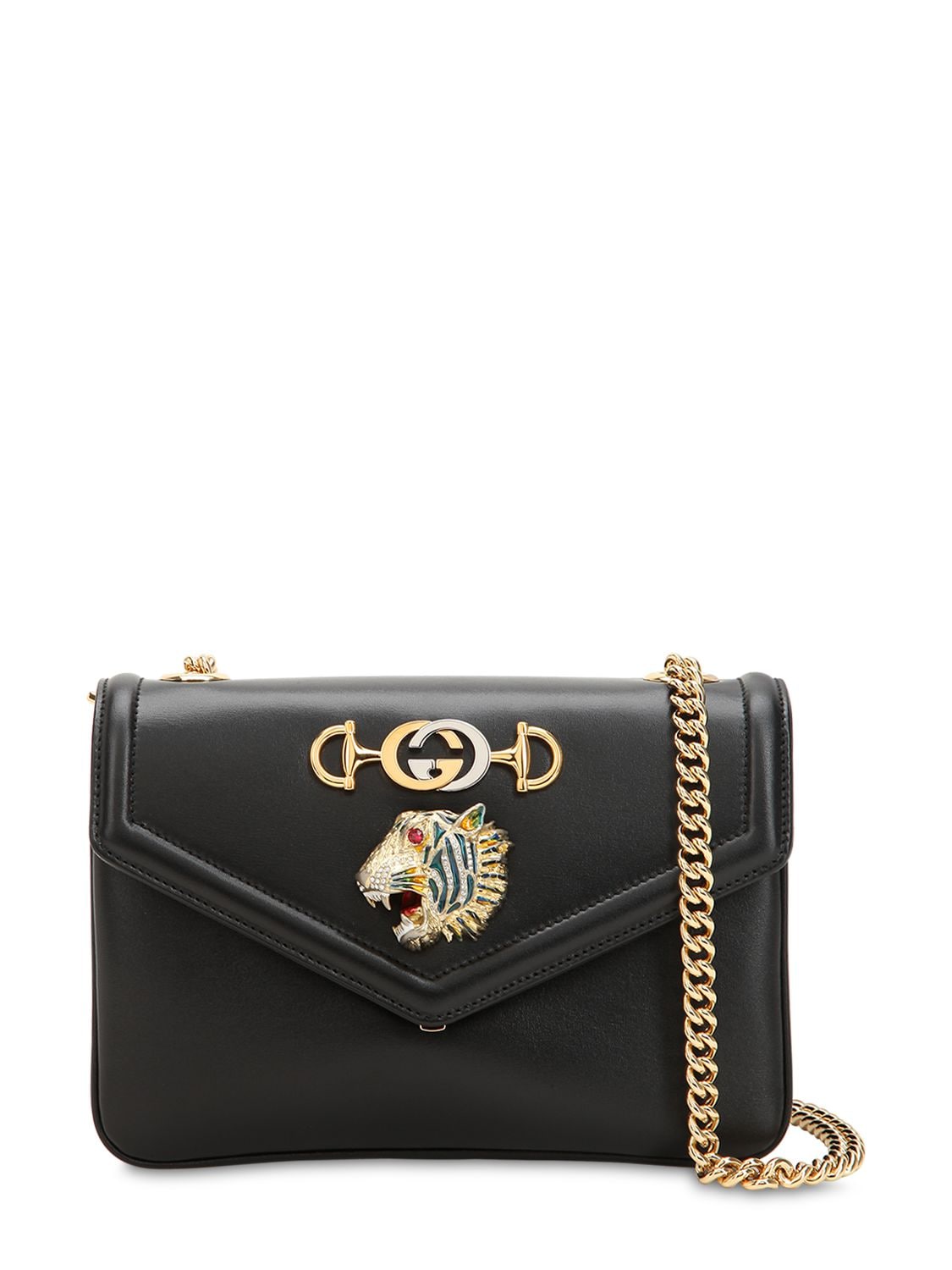 Gucci Small Tiger Leather Bag In Black