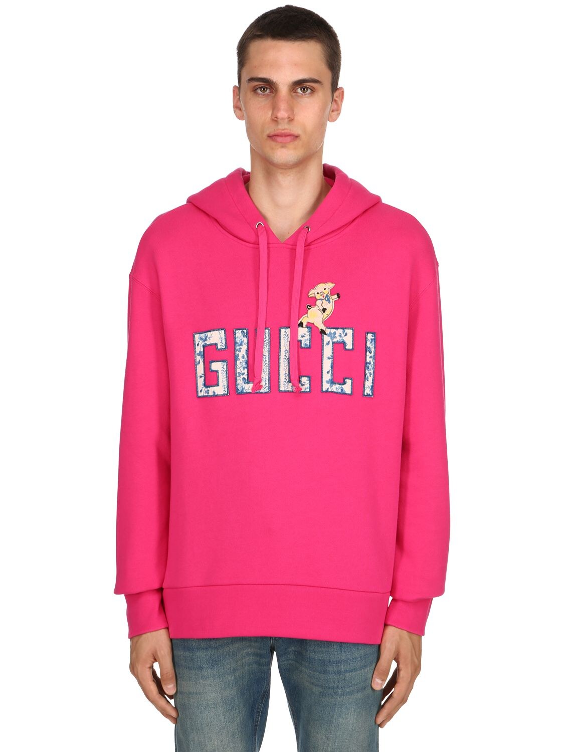 GUCCI LOGO & FLOWER COTTON SWEATSHIRT HOODIE,68IH0K020-NTExMA2