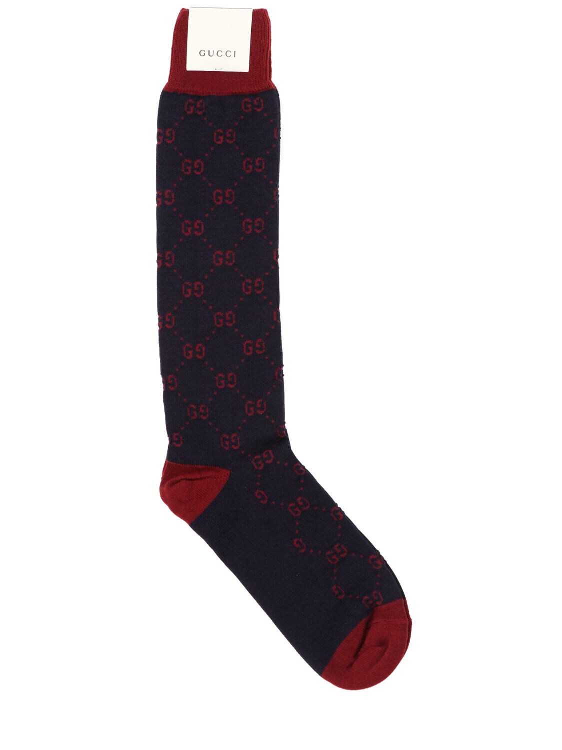 Gucci Gg Supreme Wool Blend Knit Socks In Navy,red
