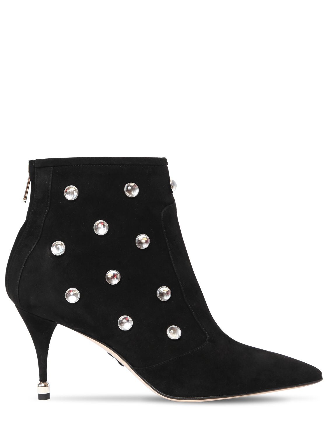 Paul Andrew 75mm Embellished Suede Ankle Boots In Black