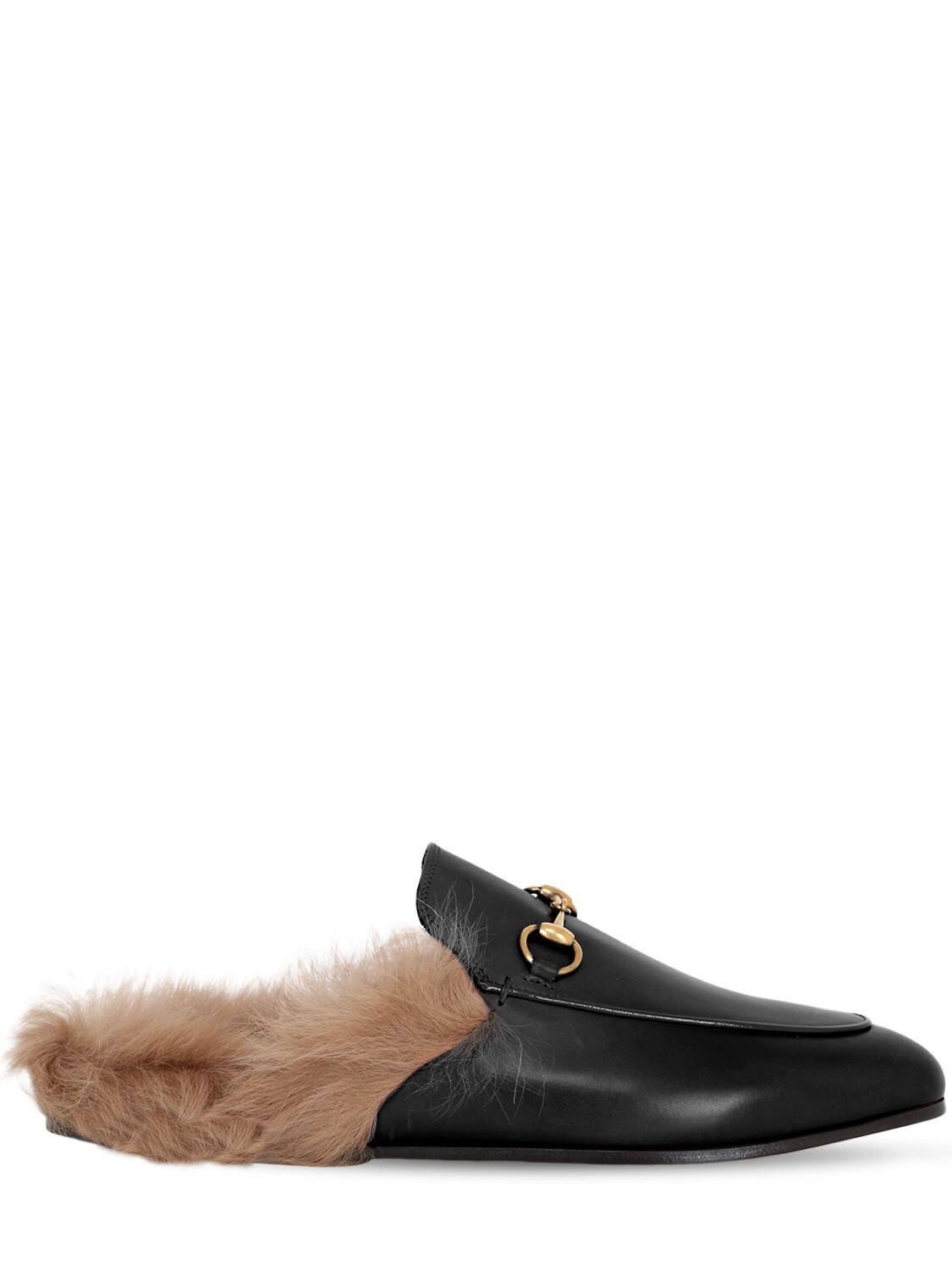 Gucci 10mm Princetown Leather & Fur Mules In Black