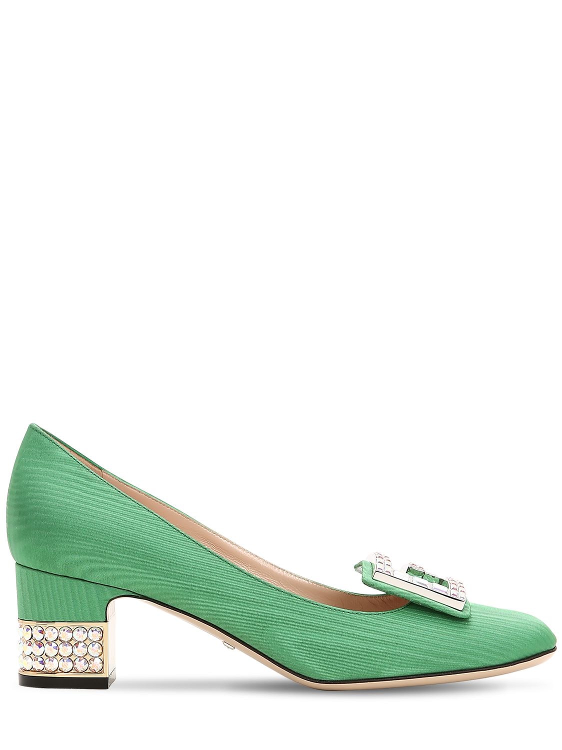 Gucci 55mm Madelyn Crystals & Moirè Pumps In Green