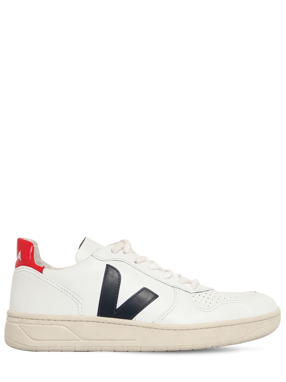 Veja 20mm V-10 Leather Sneakers In Red,white,blue | ModeSens