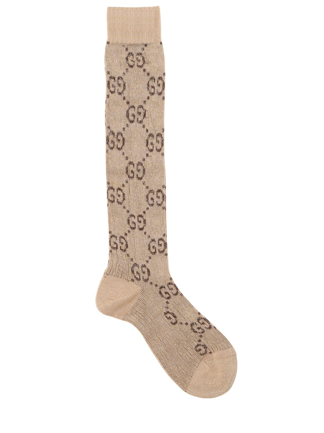 Gucci Gg Supreme Knee High Cotton Blend Socks In Brown