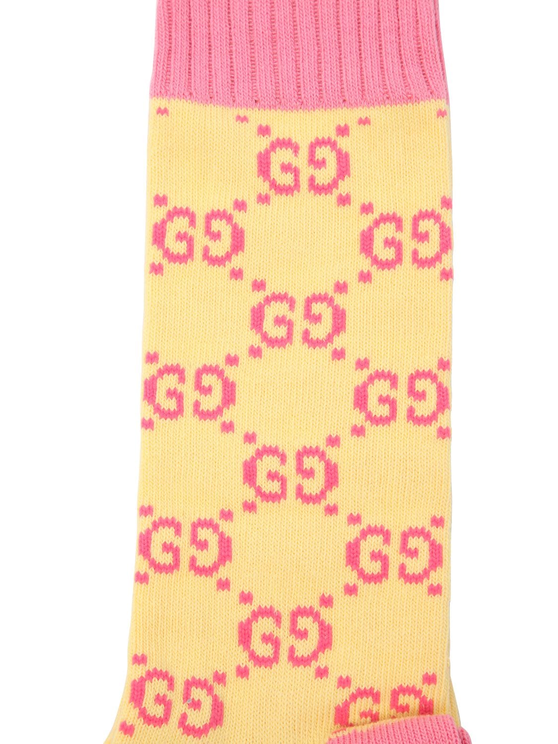 Gucci Gg Supreme Cotton Knee High Socks In Yellow/pink