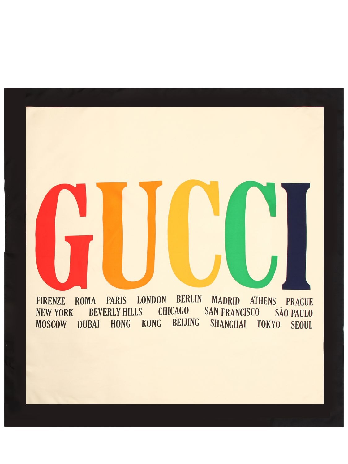 Gucci Logo真丝斜纹围巾 In White,multi