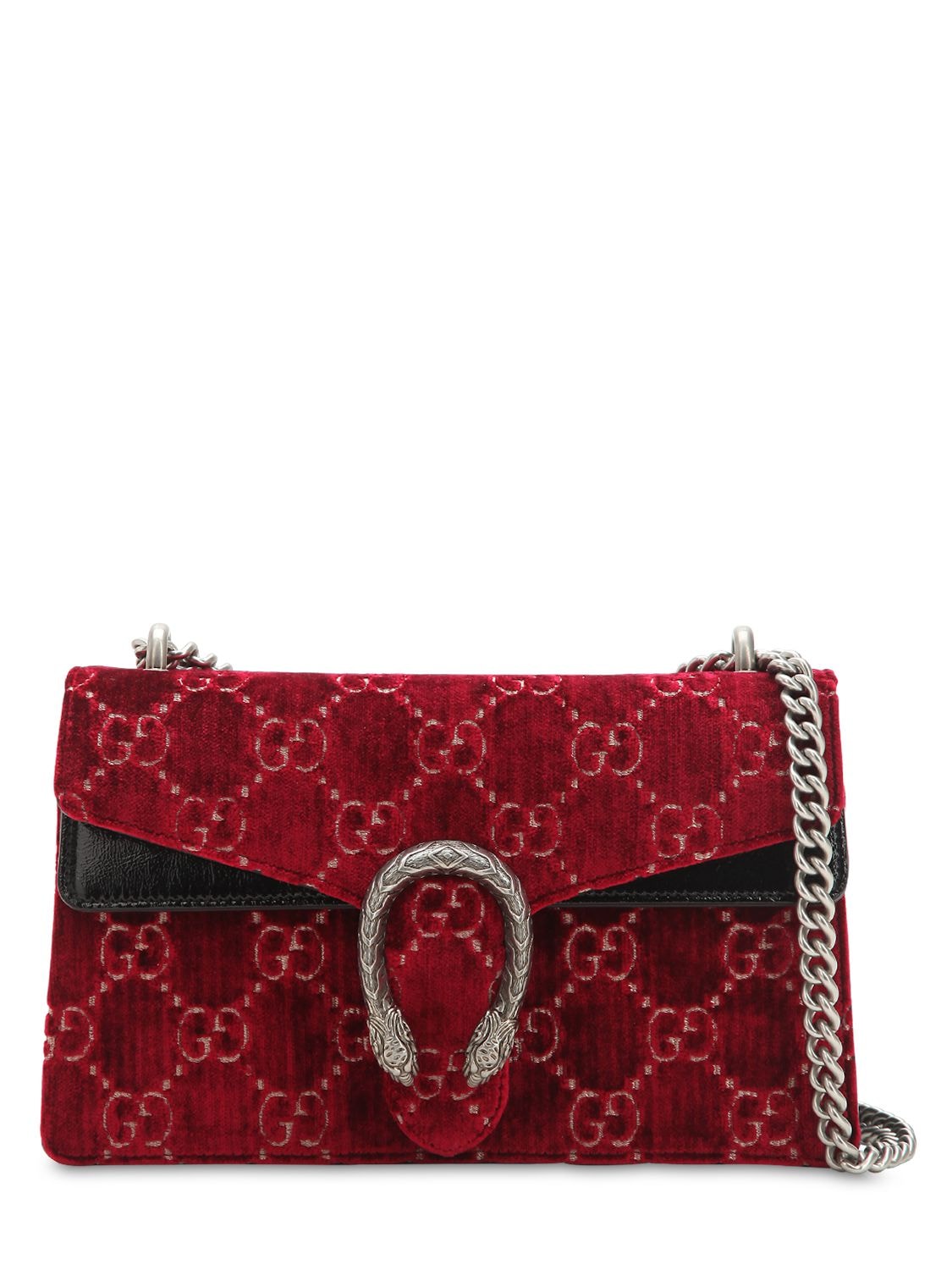 Gucci Small Dionysus Logo Velvet Shoulder Bag In Red