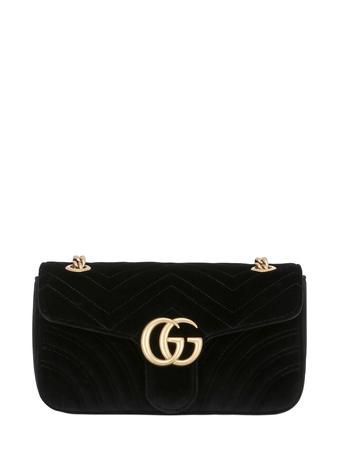 Gucci Small Gg Marmont 2.0 Velvet Shoulder Bag In Black
