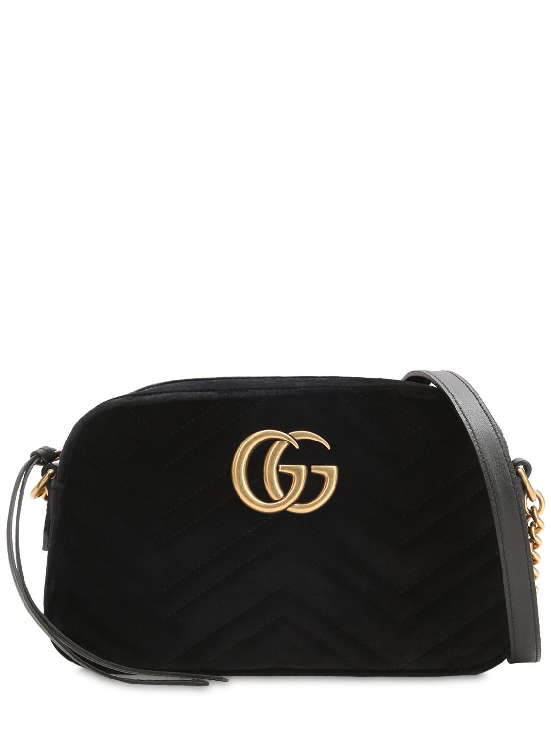 Gucci Small Gg Marmont Velvet Camera Bag In Black