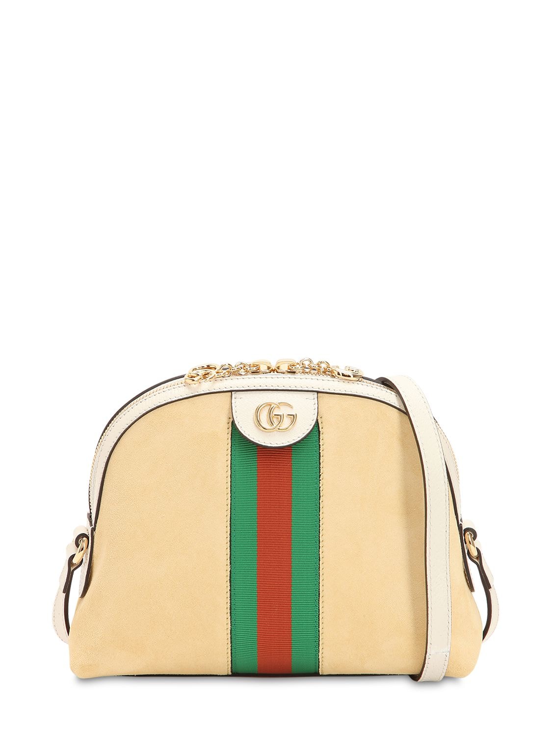 Gucci Ophidia Suede Shoulder Bag In Cream