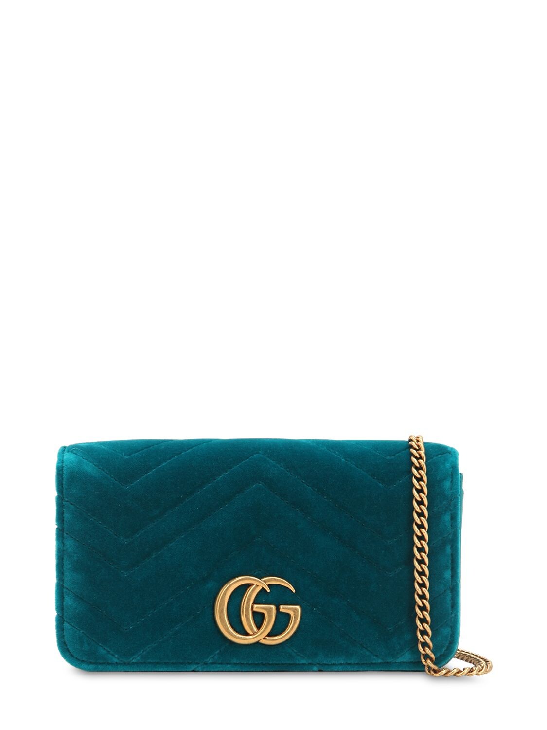 Gucci Mini Gg Marmont Velvet Shoulder Bag In Petrol