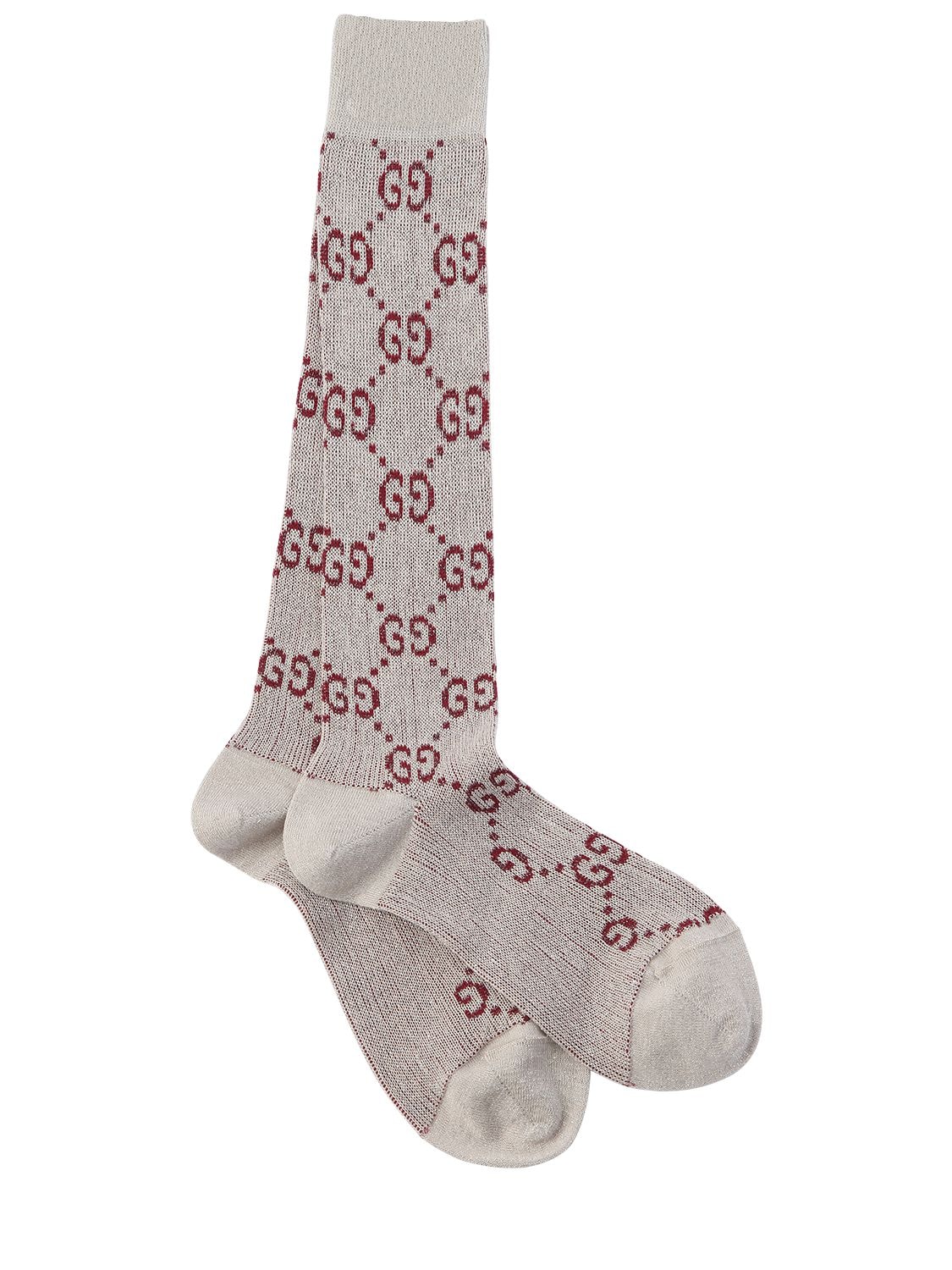 Gucci Gg Supreme Knee High Cotton Blend Socks In Ivory