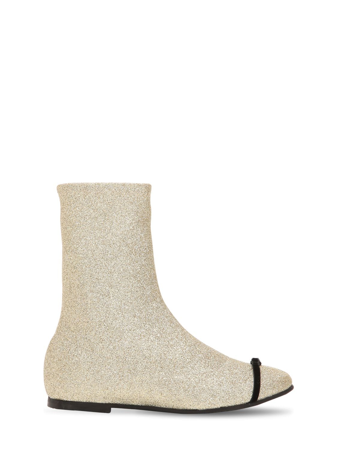 Gia Couture Kids' Glittered Neoprene Ankle Boots In Gold