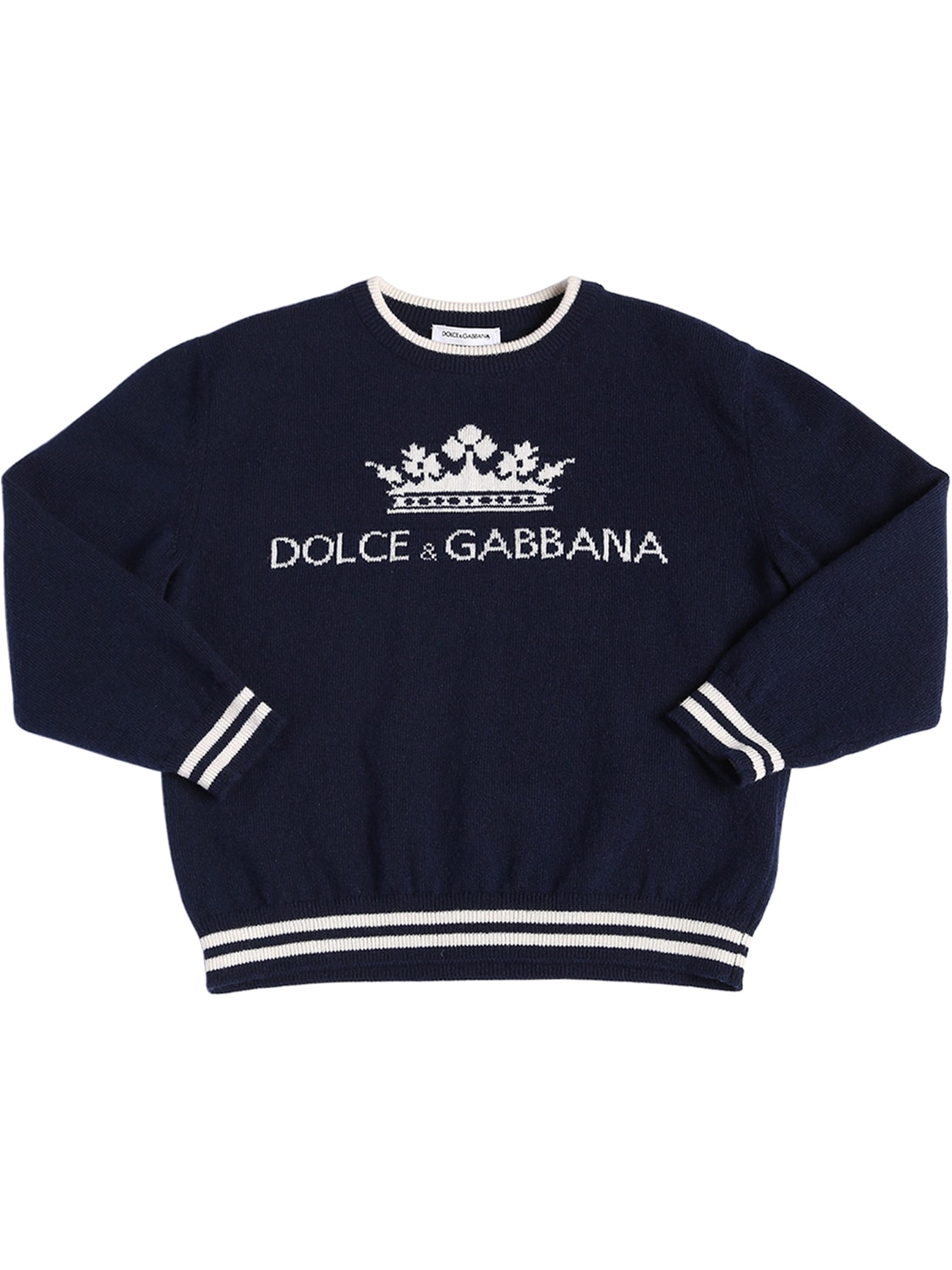Dolce & Gabbana Kids' Logo Wool Intarsia Knit Sweater In Navy