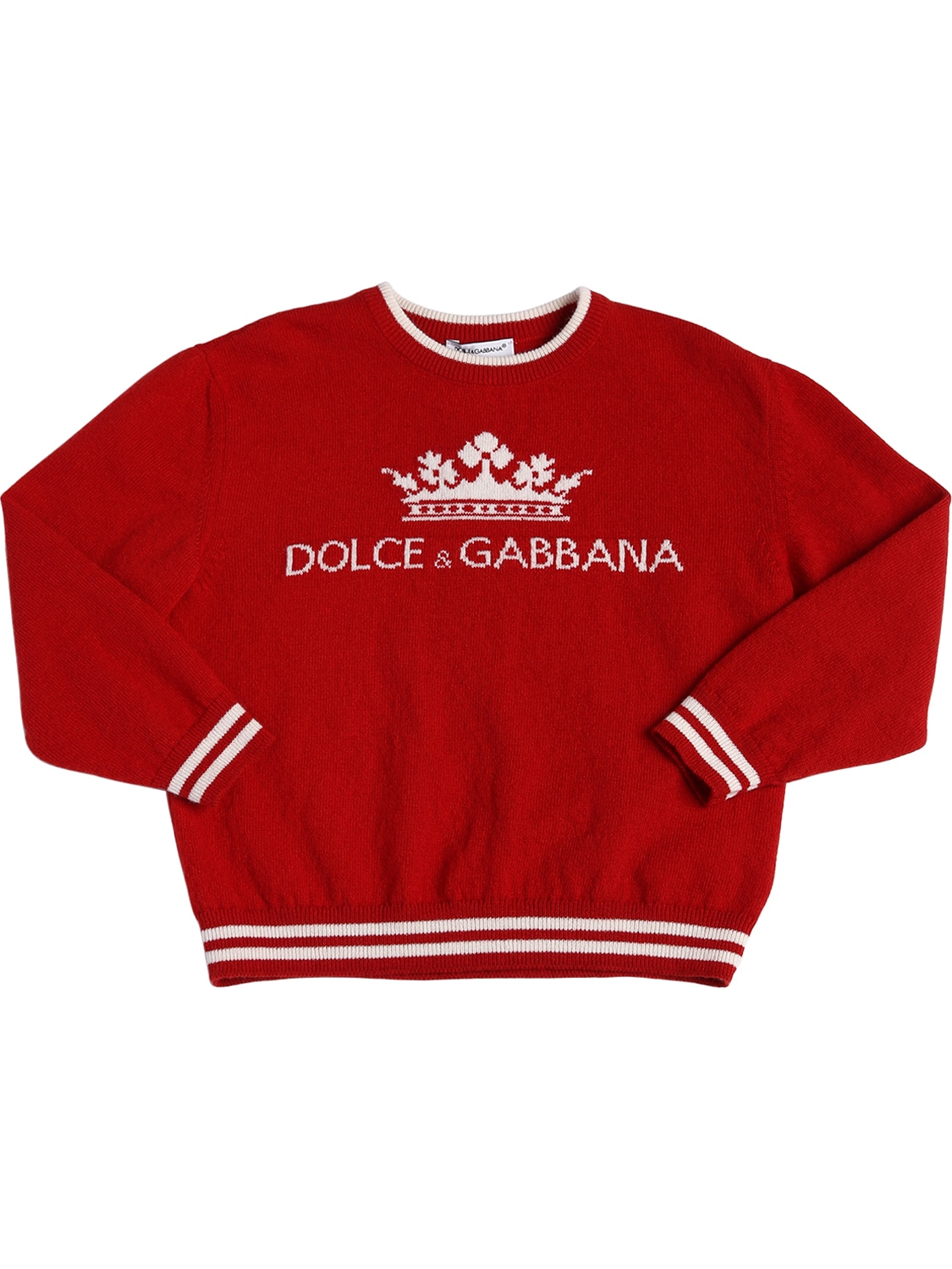 Dolce & Gabbana Kids' Logo Wool Intarsia Knit Jumper In Red