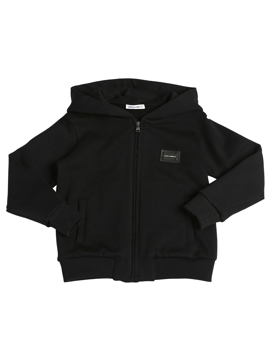 Dolce & Gabbana Kids' Logo Zip-up Cotton Sweatshirt Hoodie In Black
