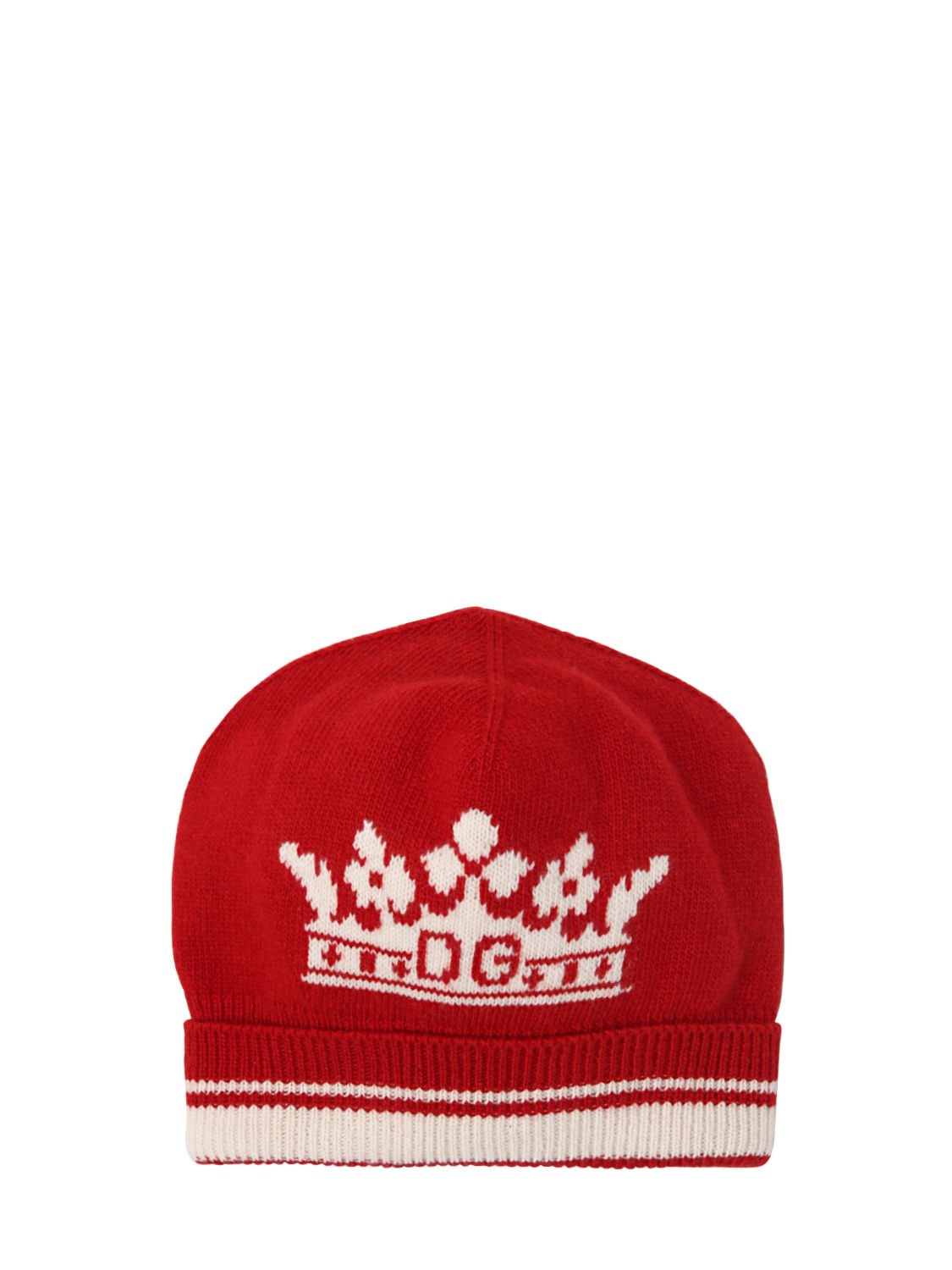 Dolce & Gabbana Babies' Logo Wool & Cashmere Intarsia Knit Hat In Red