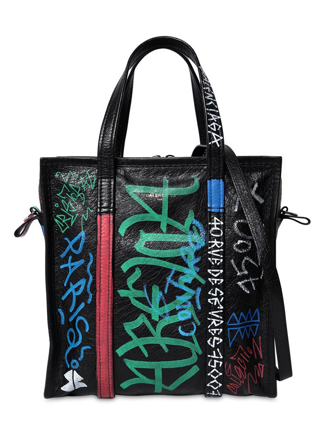 Balenciaga Bazar Graffiti Printed Textured-leather Shoulder Bag In