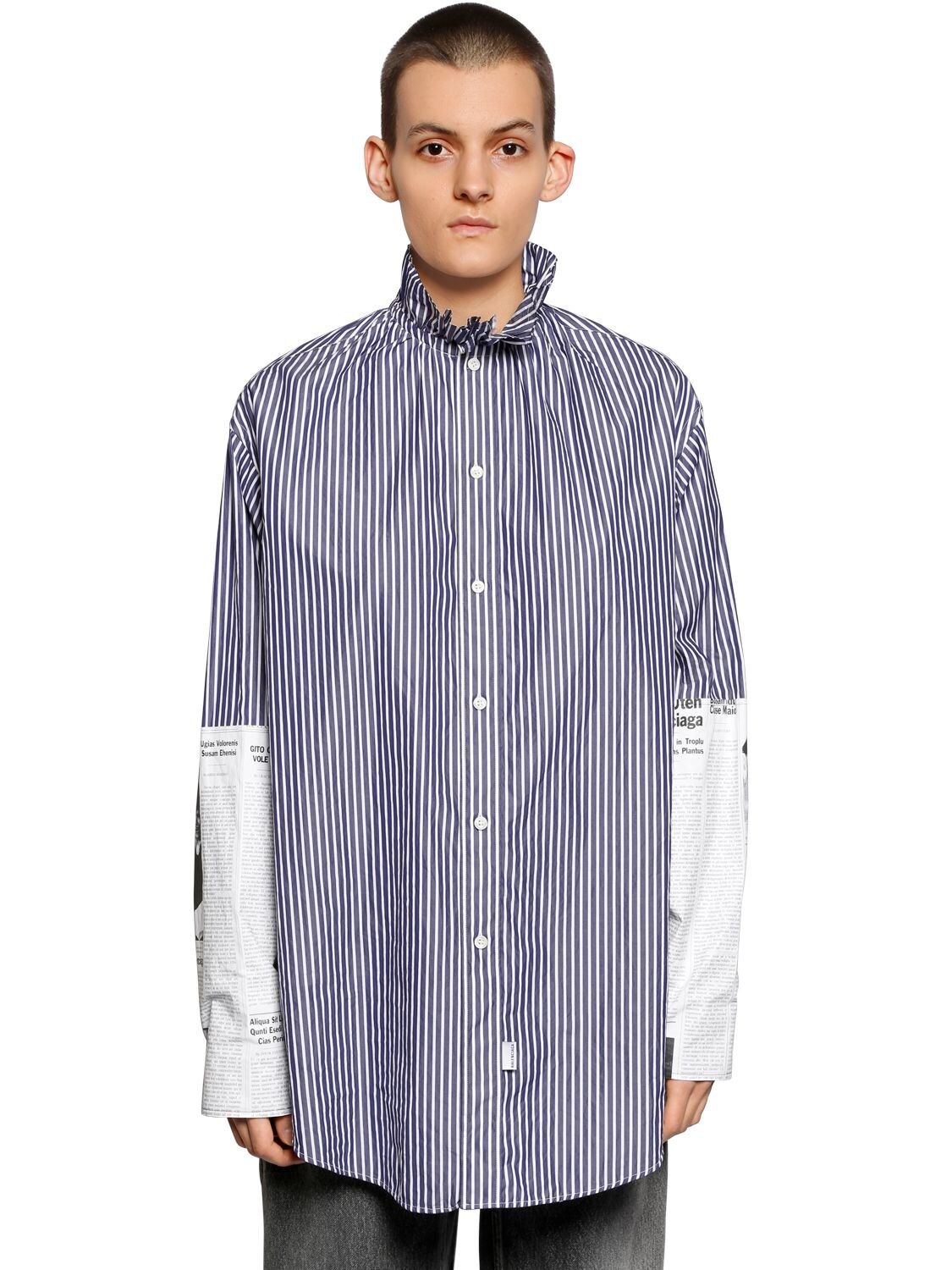 BALENCIAGA 廓形条纹府绸衬衫,68IIUU005-ODUwMg2
