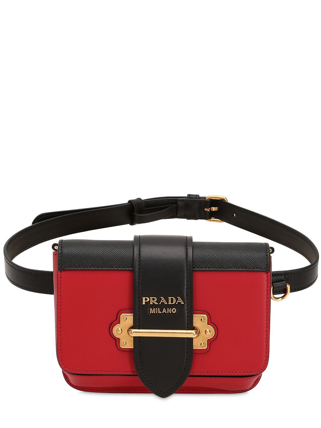 Prada Cahier Saffiano Leather Belt Pack In Red,black