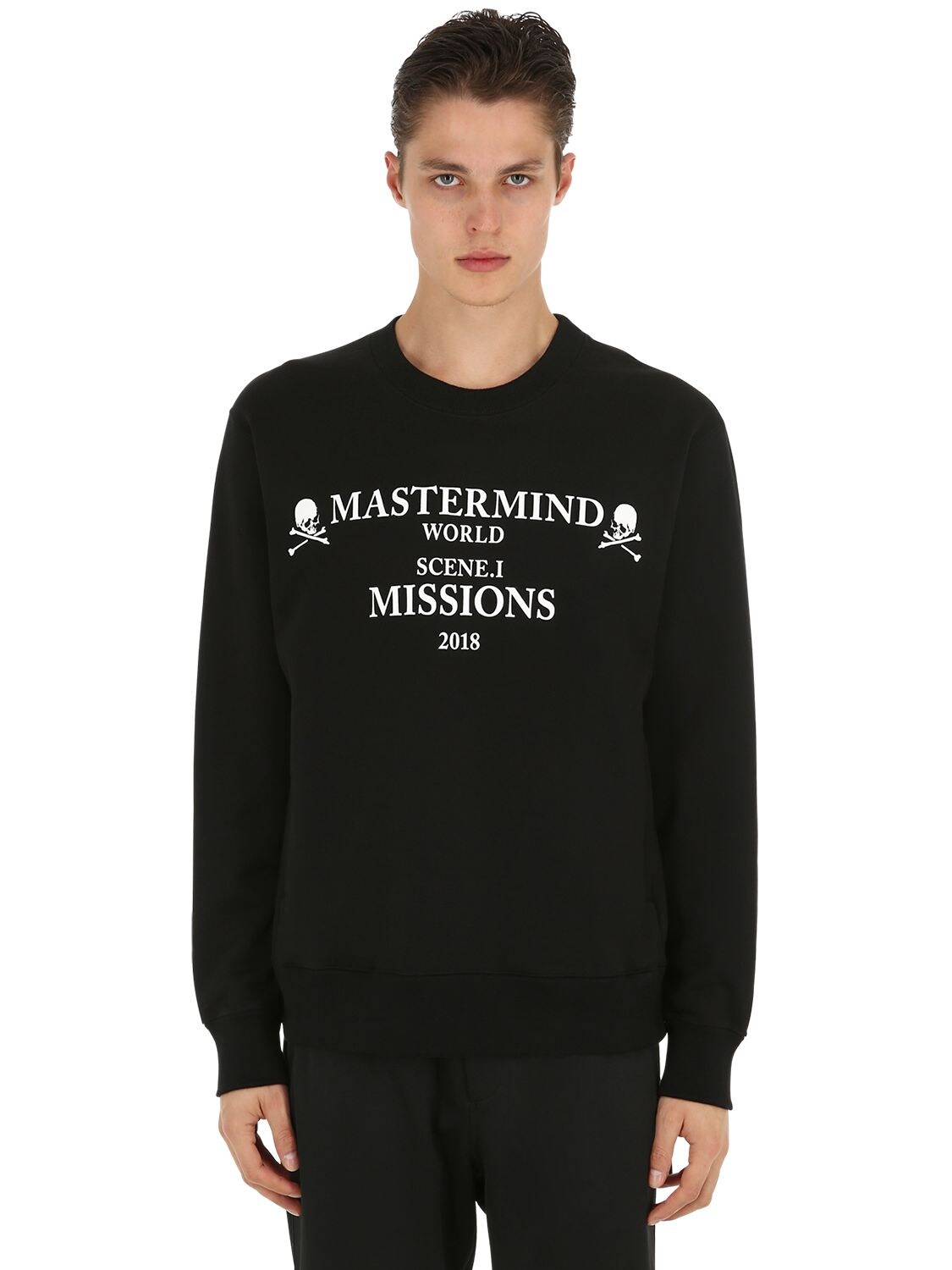 Mastermind Japan Missions Printed Cotton Sweatshirt In Black