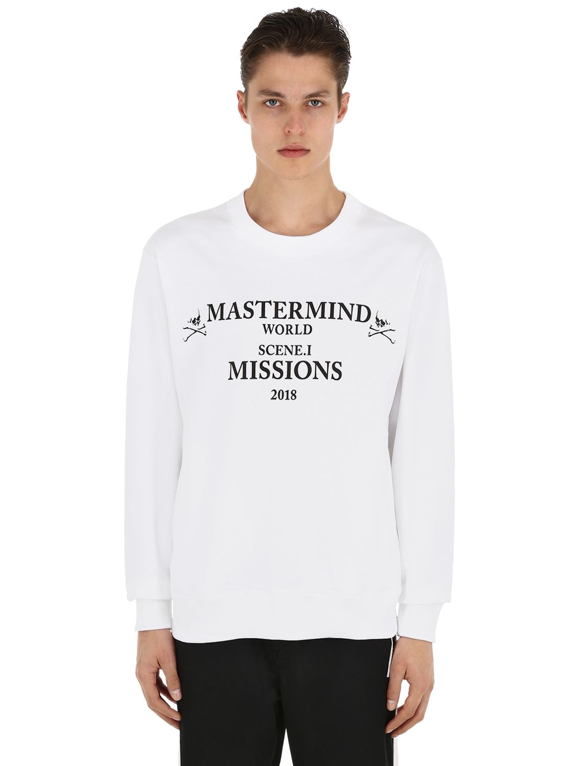 Mastermind Japan Missions Printed Cotton Sweatshirt In White