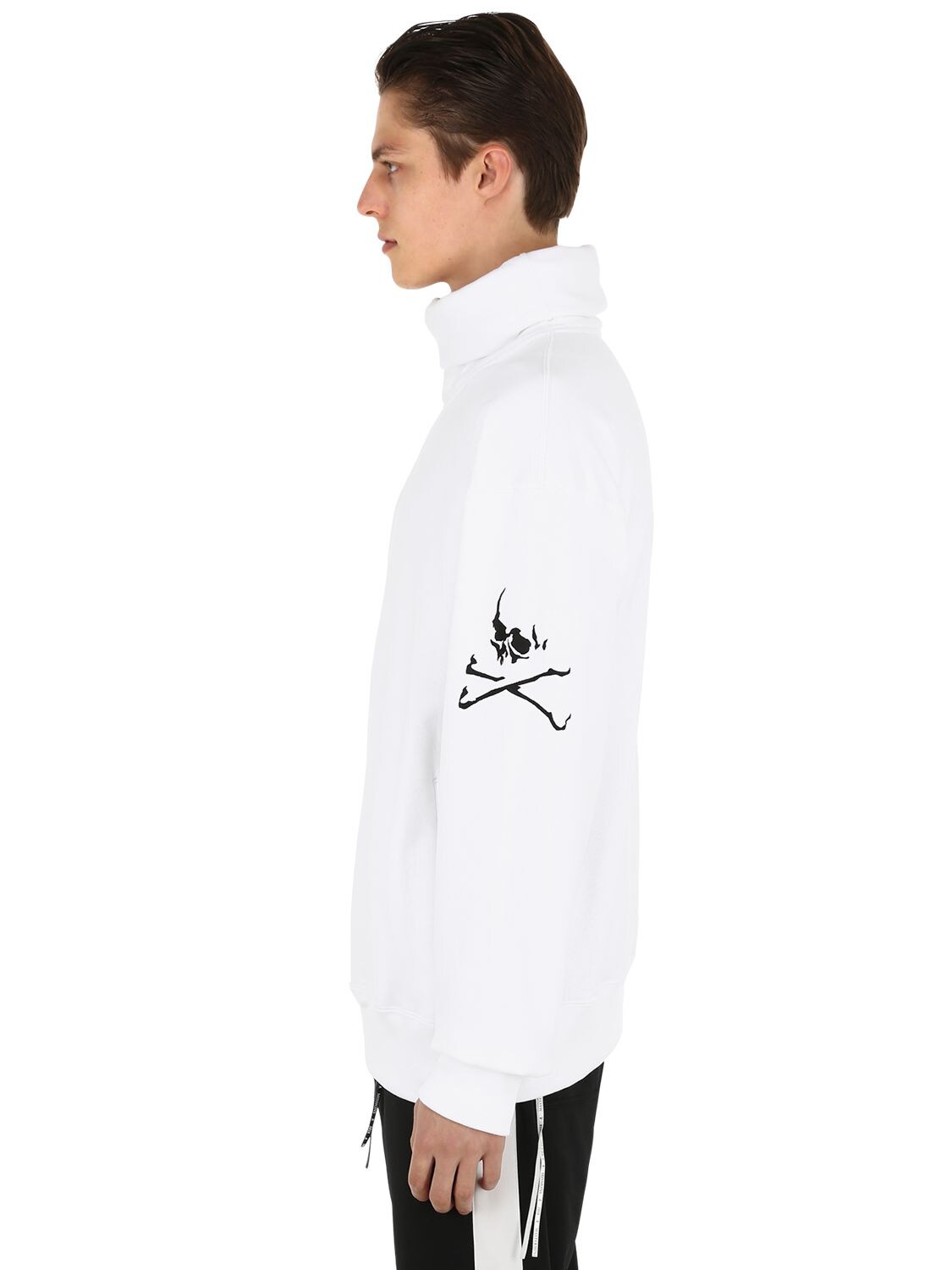 Mastermind Japan Skull Embroidered High Collar Sweatshirt In White