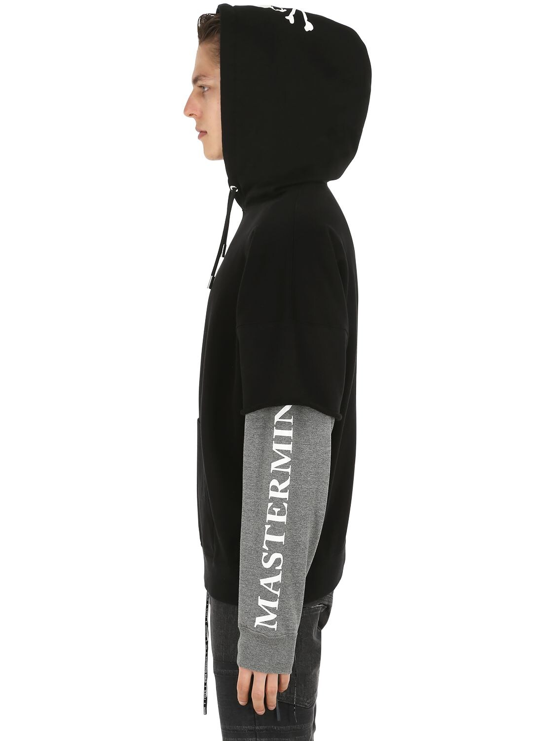 Mastermind Japan Layered Cotton Sweatshirt Hoodie In Black,grey