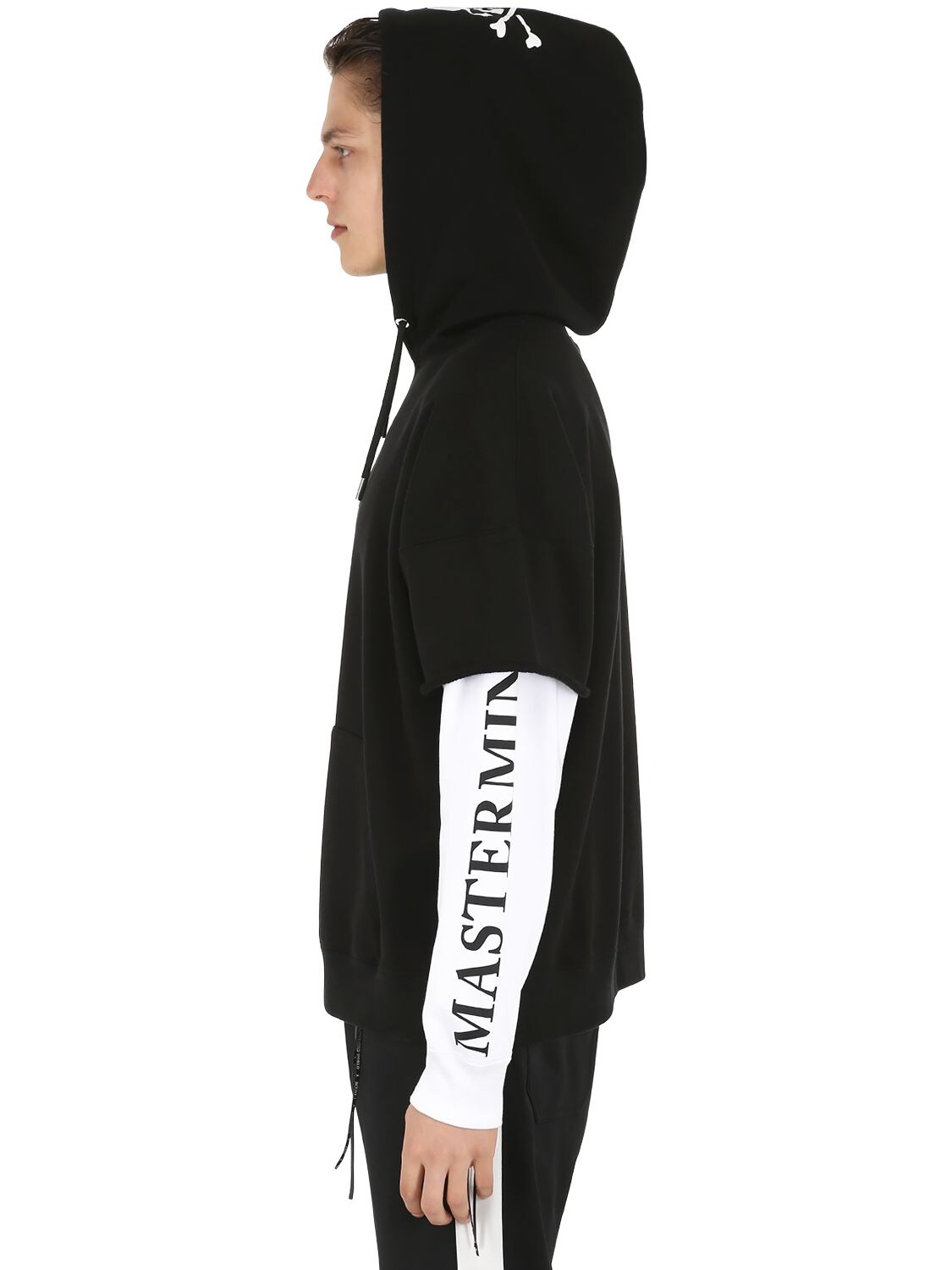 Mastermind Japan Layered Cotton Sweatshirt Hoodie In Black,white