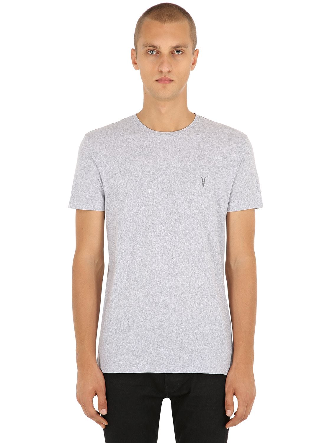 Allsaints Tonic Crew Cotton Jersey T-shirt In Heather Grey