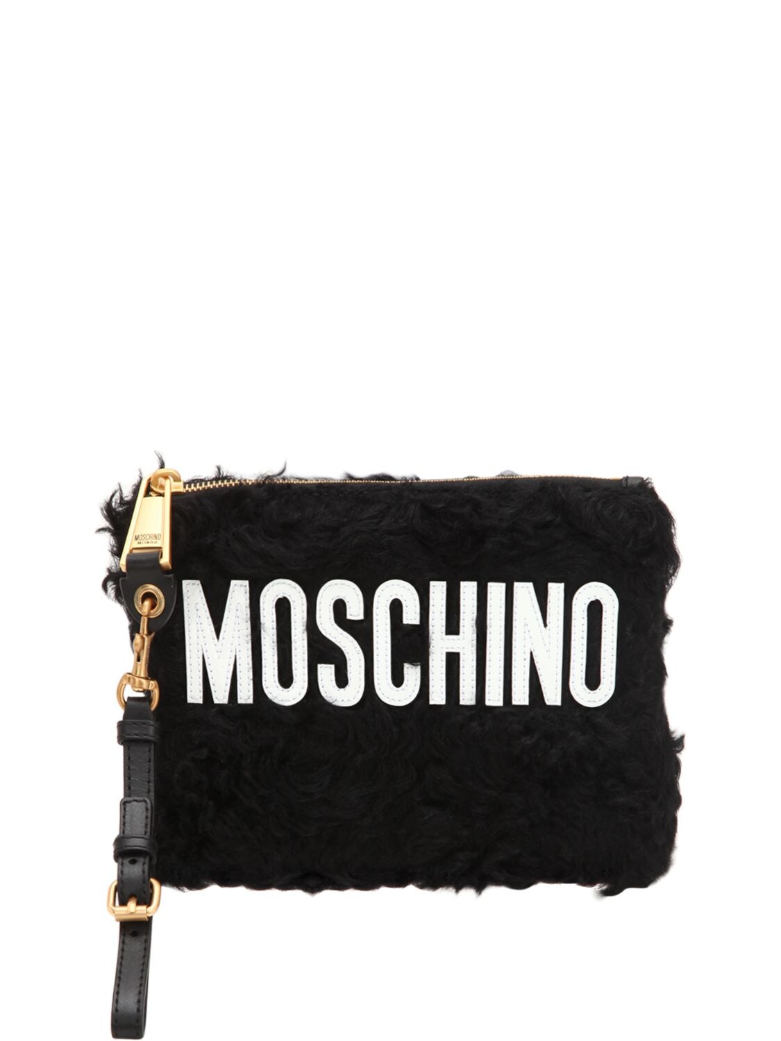 Moschino Logo Mohair Pouch In Black
