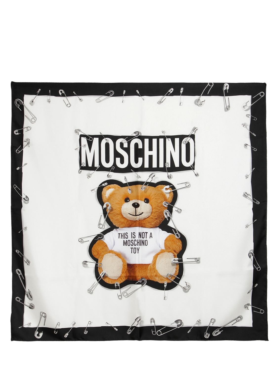 Moschino Teddy Bear Silk Scarf In White