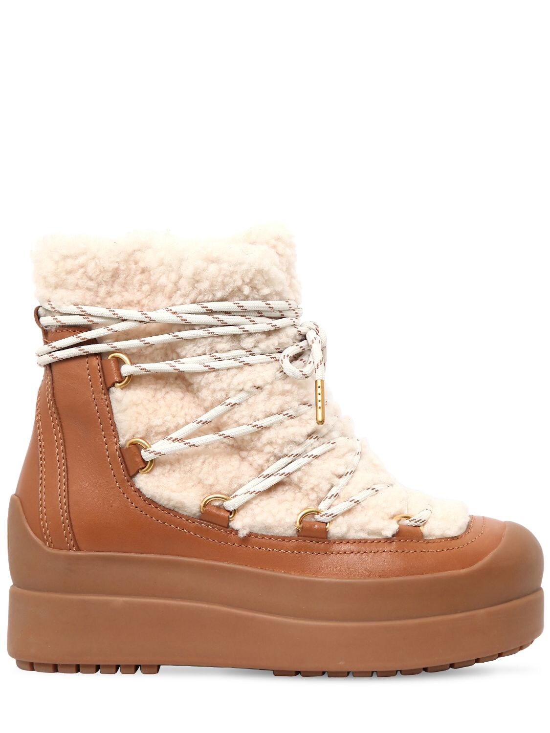 Shop Tory Burch 60mm Courtney Shearling & Leather Boots In Beige