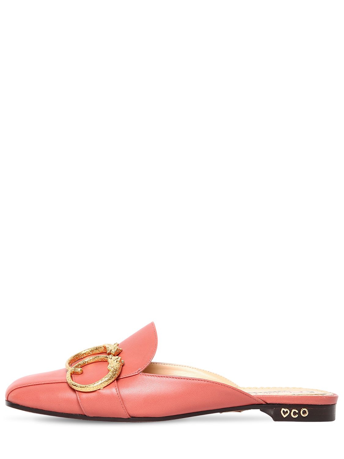 Charlotte Olympia 10mm Leather Mules W/ Buckle In Antique Rose