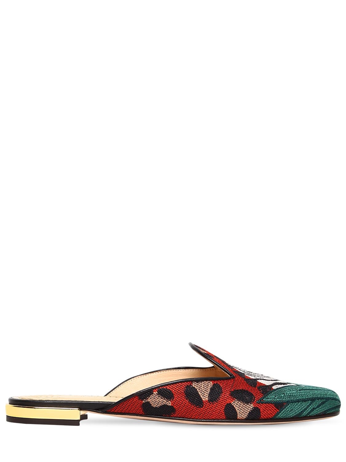 CHARLOTTE OLYMPIA 10MM ZEBRA EMBROIDERED CANVAS MULES,68IL5A007-MDE0MJA1
