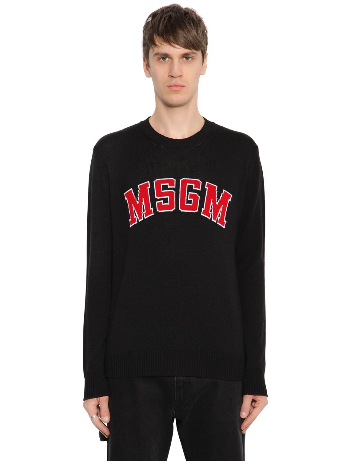 Msgm Logo Jacquard Wool Blend Sweater In Multicolor