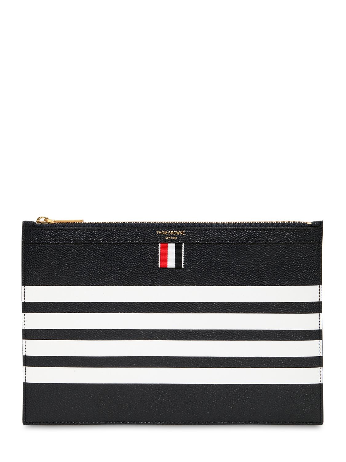 Thom Browne Small Zipper Pebbled Leather Pouch In Navy