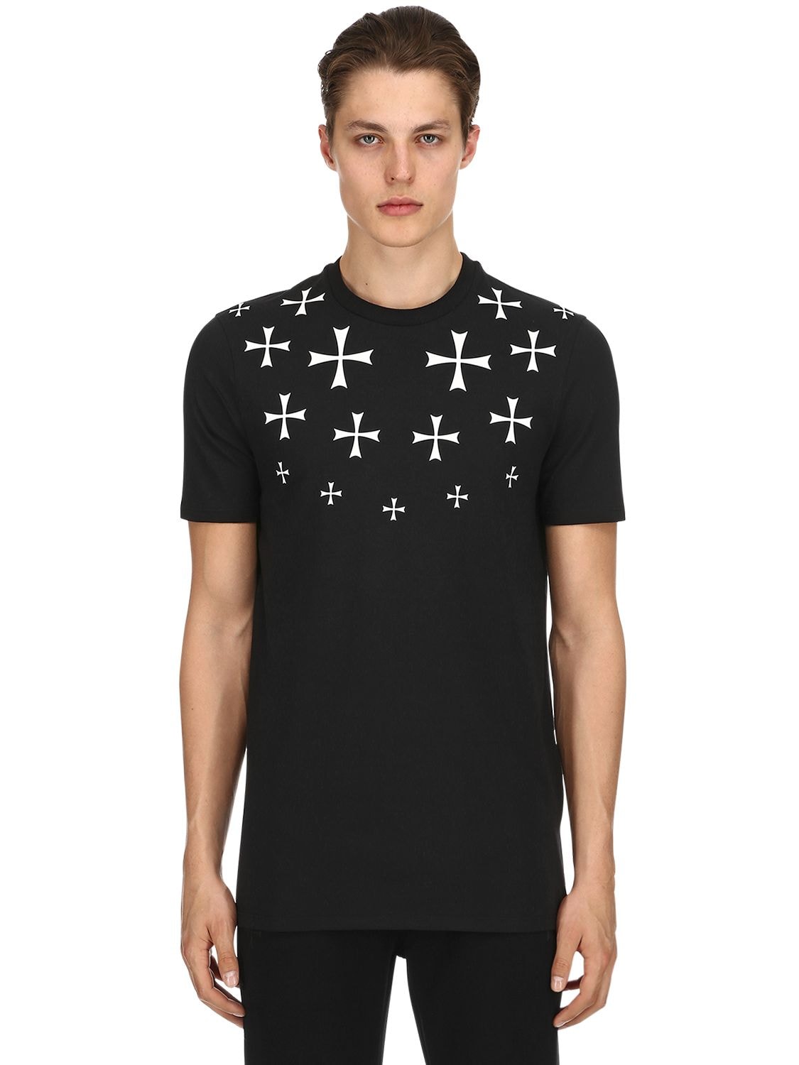Neil Barrett Stars Printed Cotton Jersey T-shirt In Black + White