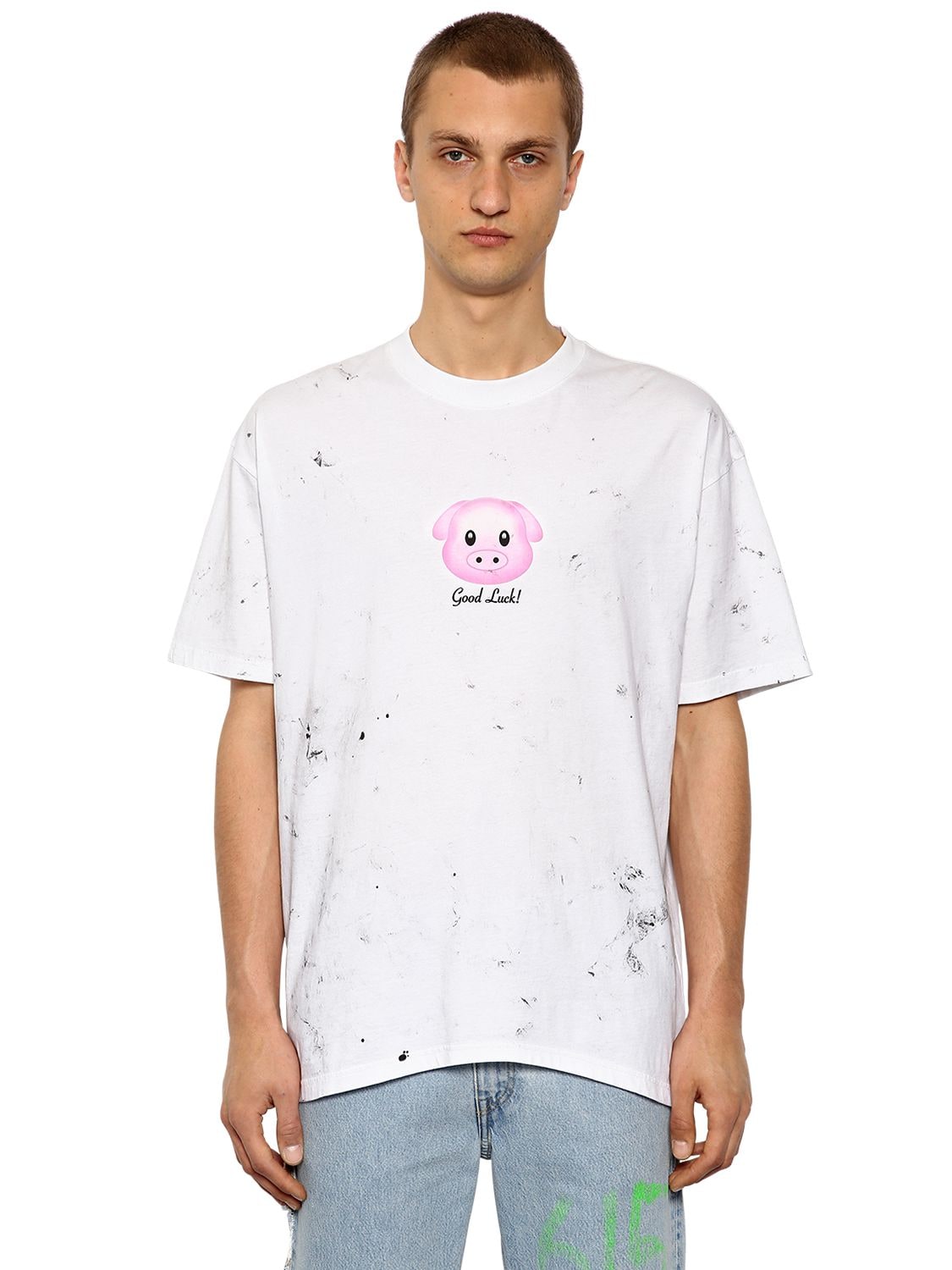 Vetements Lucky Pig Spotted Cotton Jersey T-shirt In White | ModeSens