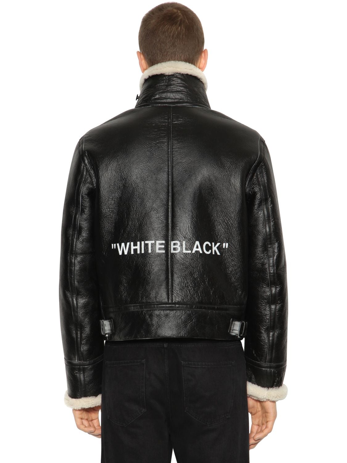 OFF-WHITE ""WHITE BLACK"剪羊毛夹克,68ILFA005-MTAwMQ2
