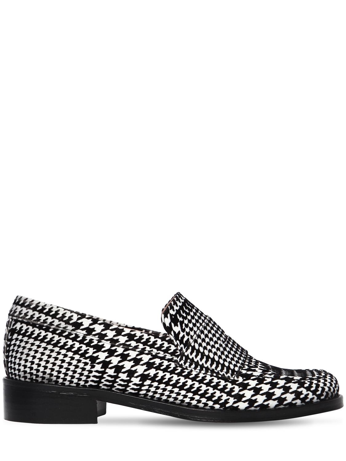 Leandra Medine 30mm Prince Of Wales Velvet Loafers In Black/white