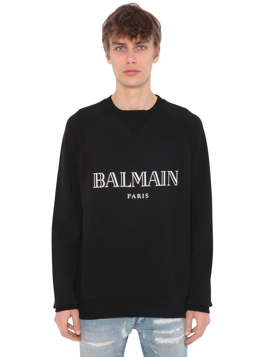 BALMAIN PRINT RAGLAN COTTON JERSEY SWEATSHIRT,68IM09006-MTc2Ng2