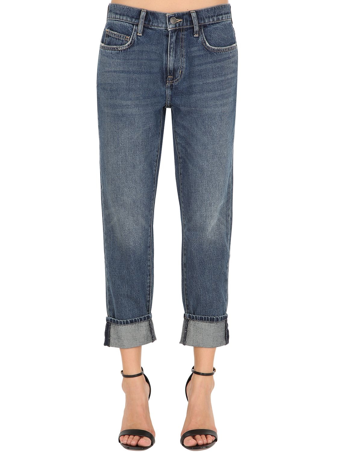 Current Elliott The Fling Cropped Distressed Mid-rise Slim-leg Jeans In Blue