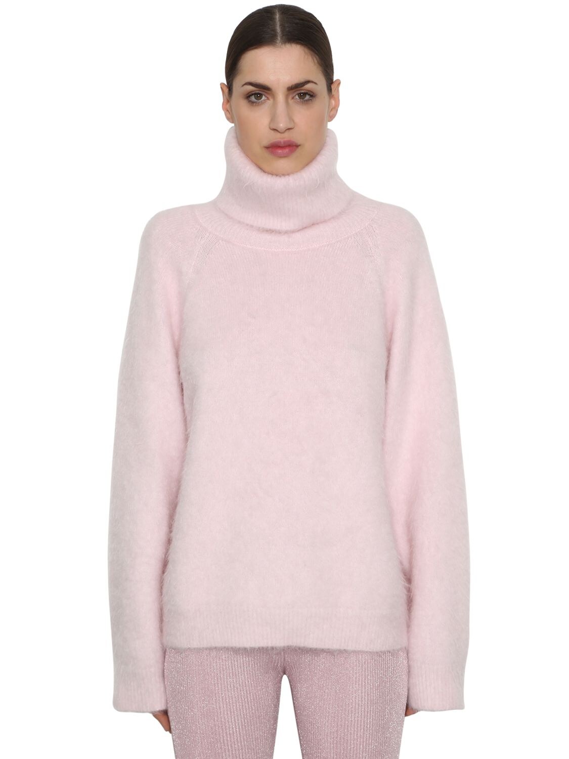Nina Ricci Merino Wool Rib Knit Turtleneck Sweater In Pink