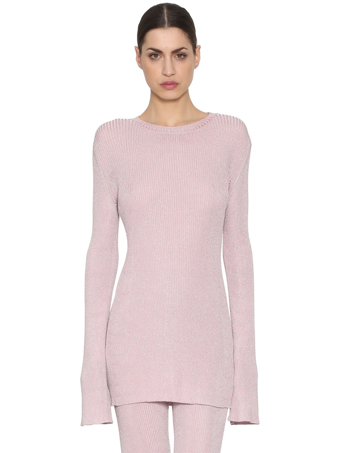 Nina Ricci Lurex Rib Knit Sweater In Pink