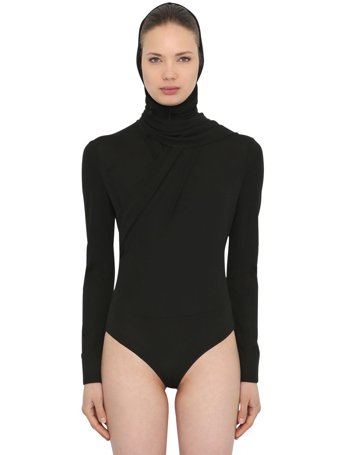 Versace Faux-wrap Long-sleeve Bodysuit In Black