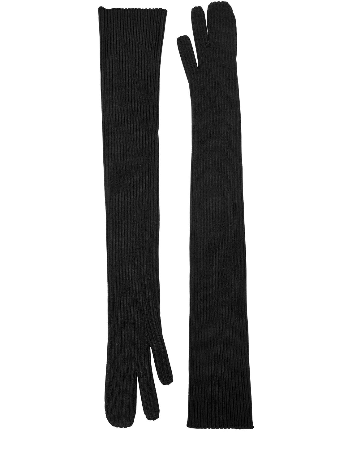 Maison Margiela Long Rib Knit Gloves In Black