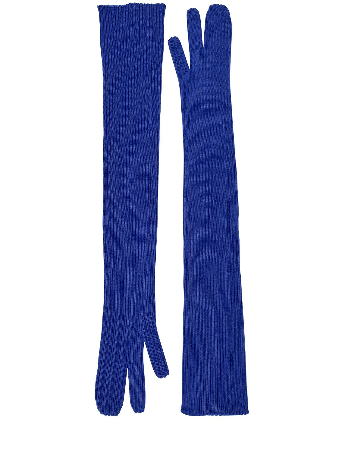 Maison Margiela Long Rib Knit Gloves In Blue