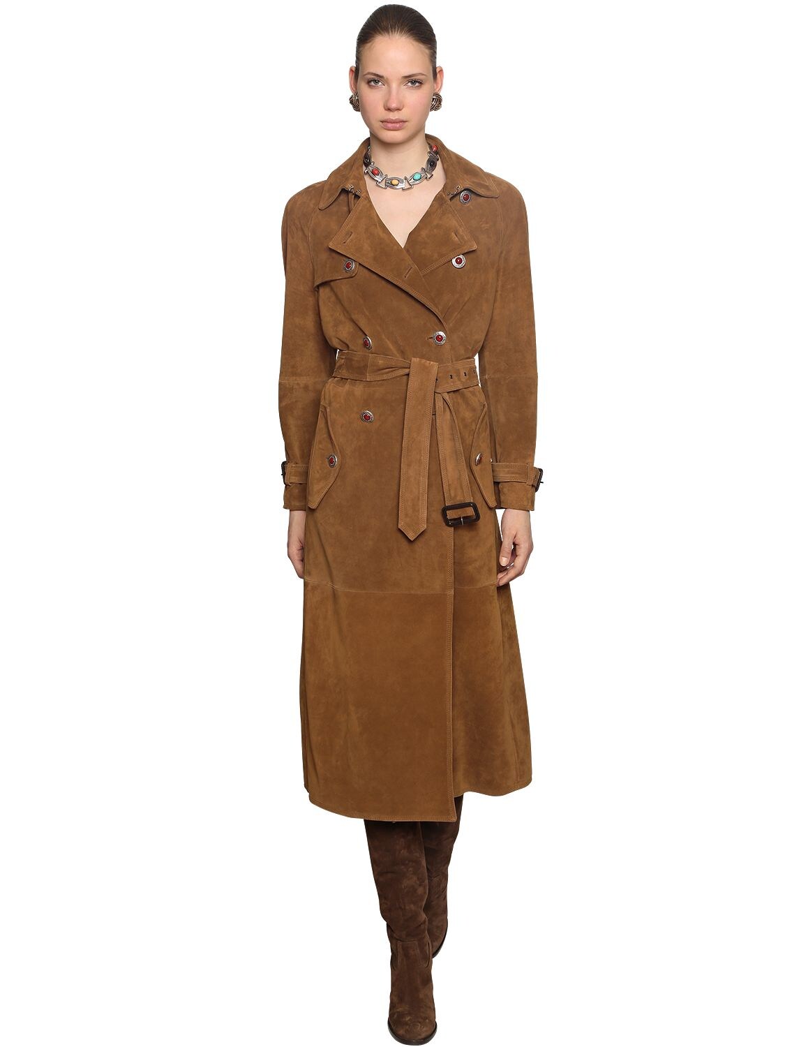 ETRO SUEDE TRENCH COAT W/ JEWELED BUTTONS,68IM9L027-ODAW0